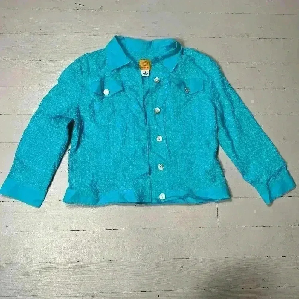RUBY RD. Turquoise Jacket‎ Size 6 100% Cotton